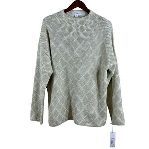 Liz Claiborne Women's Pullover Knit Sweater Cream Gold Argyle Round Neck Size XL
